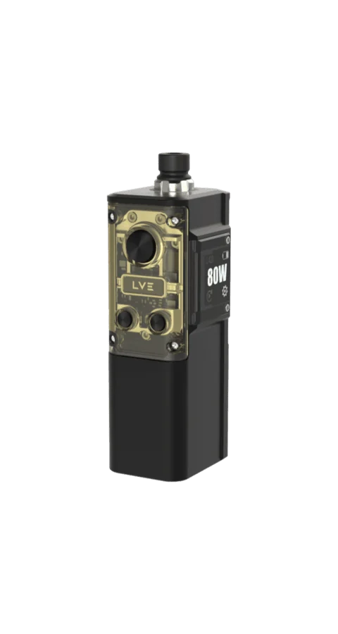 Black BOSON DNA80C device with a transparent amber Boro section