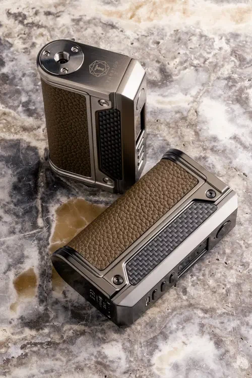 Silver THERION II devices with leather panels